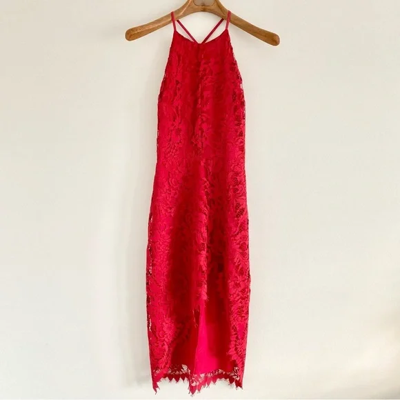For Love and Lemons X Revolve Maui Waui Red Lace Asymmetrical Dress Size  Small Women